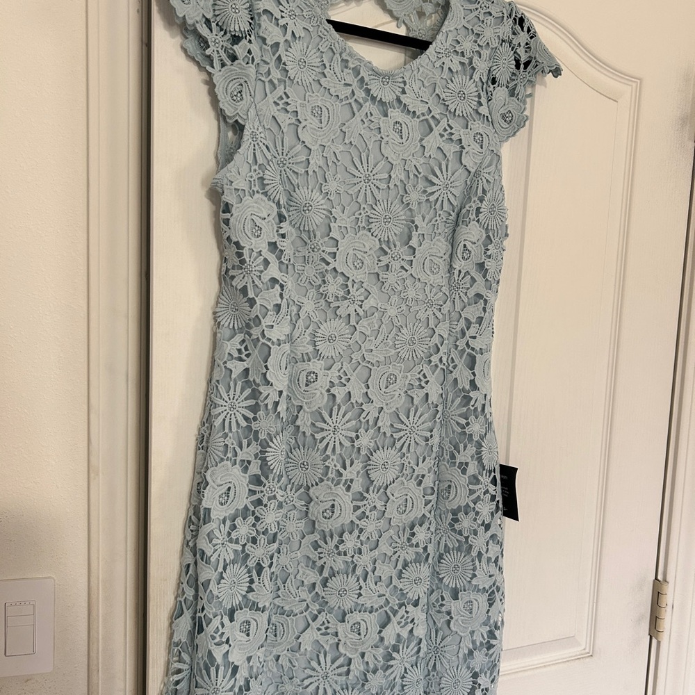 Lulu's Light Blue Floral Lace Midi Dress